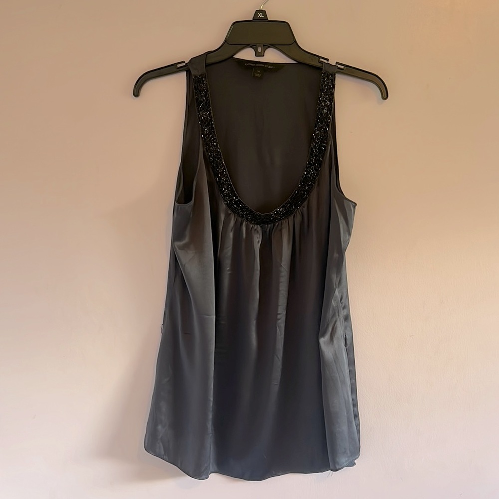 Express silk tank top with beaded neckline